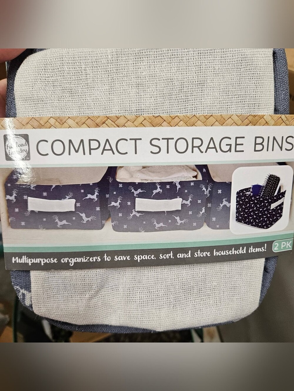Compact Navy Deer Fabric Storage Bin - Set of 2